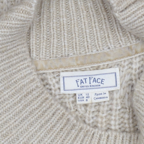 Fat Face Women’s Beige Cable-Knit Mock Neck Wool Blend Jumper Size 12