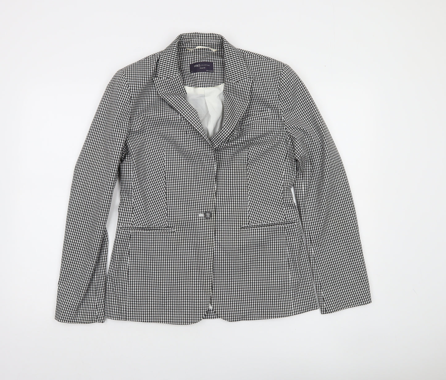 Marks and Spencer Women's Black Check Slim Fit Blazer Size 8