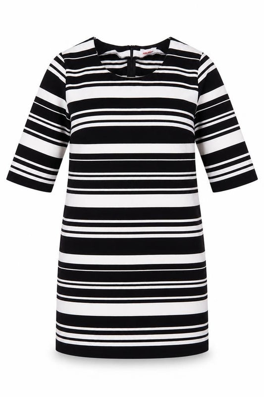 Front view of Lee Cooper Women's Black Striped Knee Length Shift Dress, size 12
