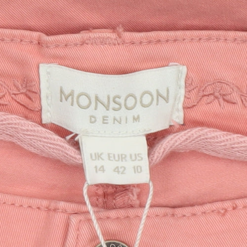Monsoon Women Pink Denim Jegging Trousers Size 14 Stretch Slim Fit