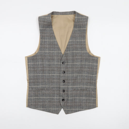 Moss London Grey Check Slim Fit Men's Waistcoat Size 36 Regular