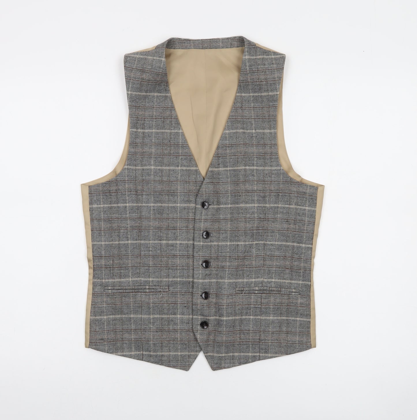 Moss London Grey Check Slim Fit Men's Waistcoat Size 36 Regular