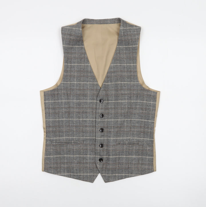 Moss London Grey Check Slim Fit Men's Waistcoat Size 36 Regular