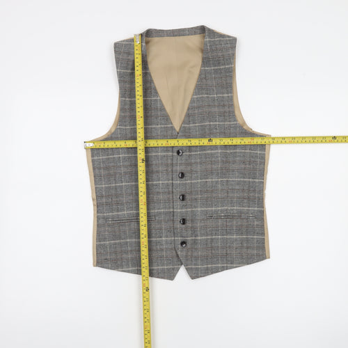 Moss London Grey Check Slim Fit Men's Waistcoat Size 36 Regular