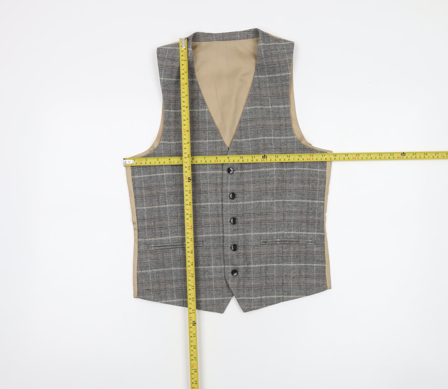 Moss London Grey Check Slim Fit Men's Waistcoat Size 36 Regular