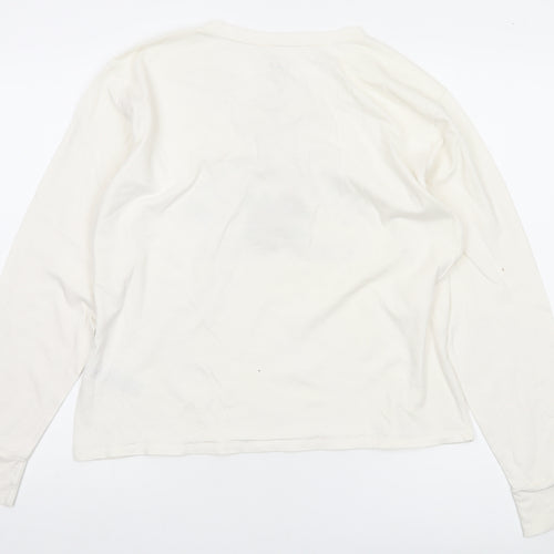 Hollister Women White Long Sleeve V-Neck Graphic Tee M