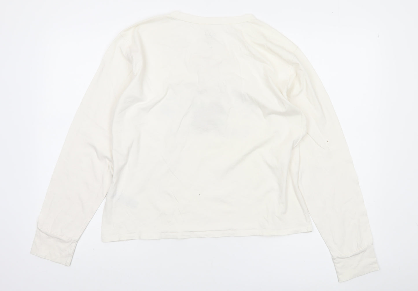 Hollister Women White Long Sleeve V-Neck Graphic Tee M