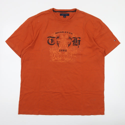 Tommy Hilfiger Men's Orange Graphic T-Shirt Size L Crew Neck