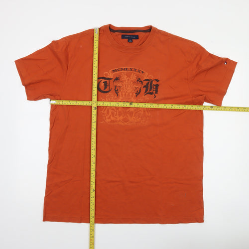 Tommy Hilfiger Men's Orange Graphic T-Shirt Size L Crew Neck