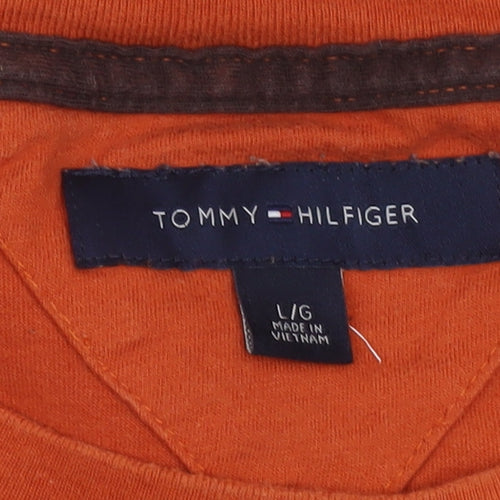 Tommy Hilfiger Men's Orange Graphic T-Shirt Size L Crew Neck