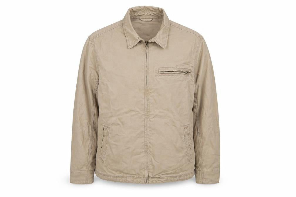 Front view of Hardcastle Weathercoats Men's Beige Cotton Full Zip Jacket M