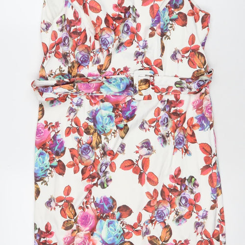 Zapara Women’s Multicoloured Floral Belted Sheath Dress Size 16