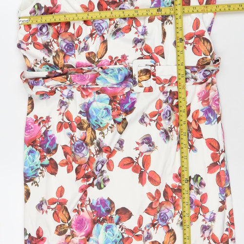Zapara Women’s Multicoloured Floral Belted Sheath Dress Size 16