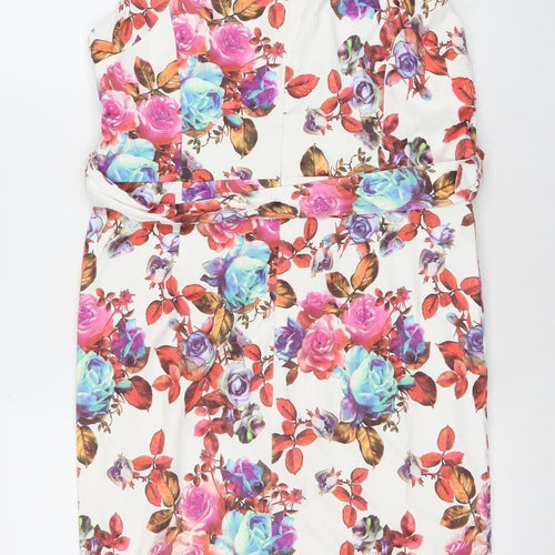 Zapara Women’s Multicoloured Floral Belted Sheath Dress Size 16