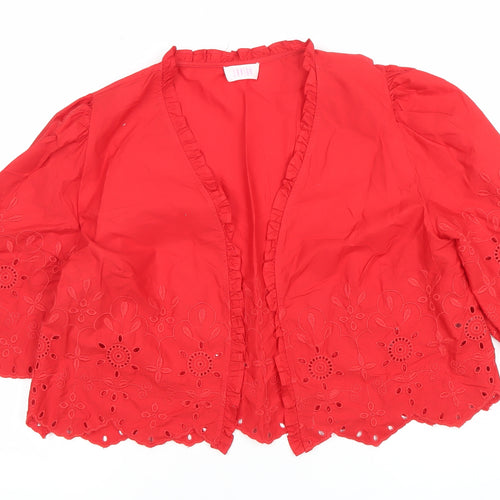 Savida Women's Red Embroidered Cotton Tunic Blouse Size 14