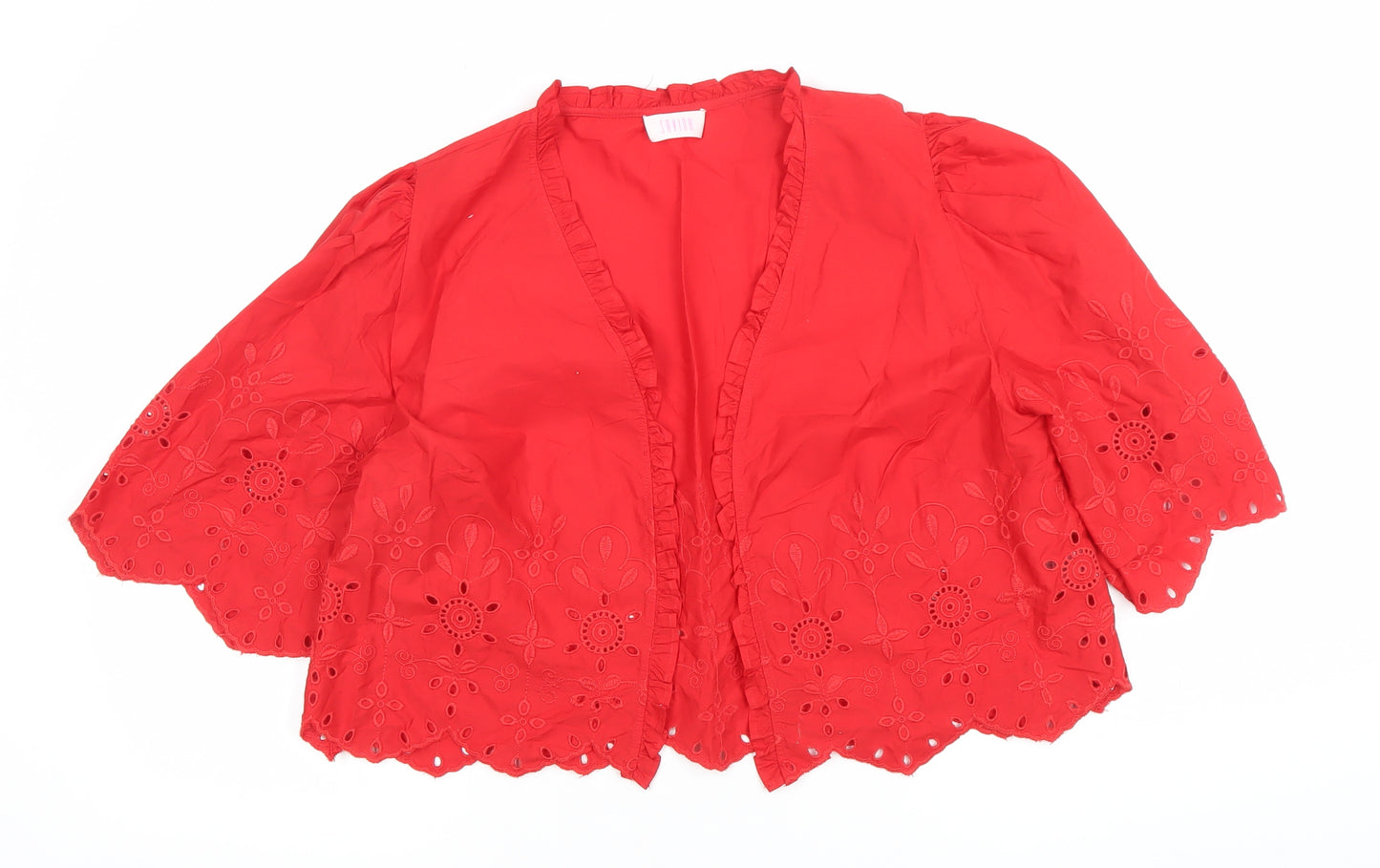 Savida Women's Red Embroidered Cotton Tunic Blouse Size 14