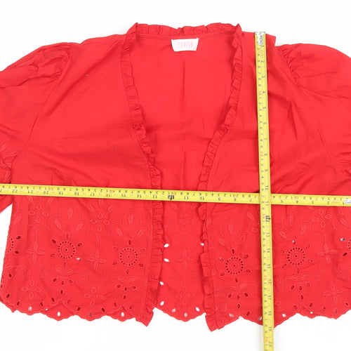 Savida Women's Red Embroidered Cotton Tunic Blouse Size 14