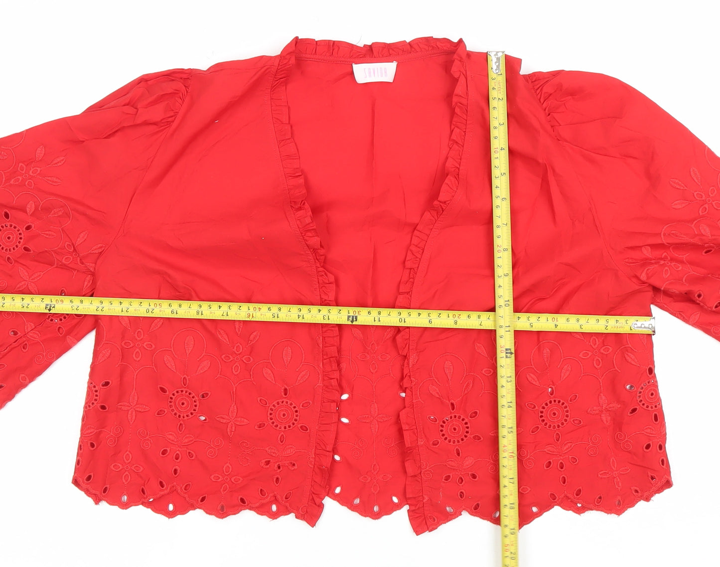 Savida Women's Red Embroidered Cotton Tunic Blouse Size 14