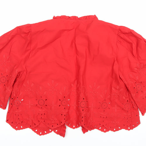 Savida Women's Red Embroidered Cotton Tunic Blouse Size 14