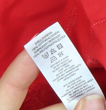 Savida Women's Red Embroidered Cotton Tunic Blouse Size 14