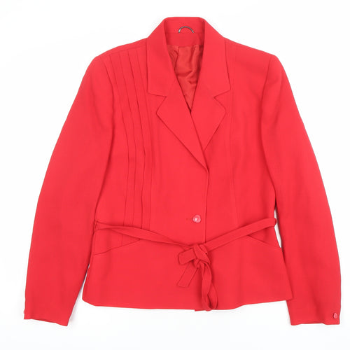 Monetgue Women’s Red Wool Blend Belted Blazer Size 12 Classic Fit