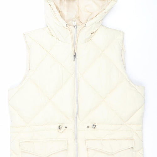 George Women Beige Quilted Hooded Puffer Waistcoat M