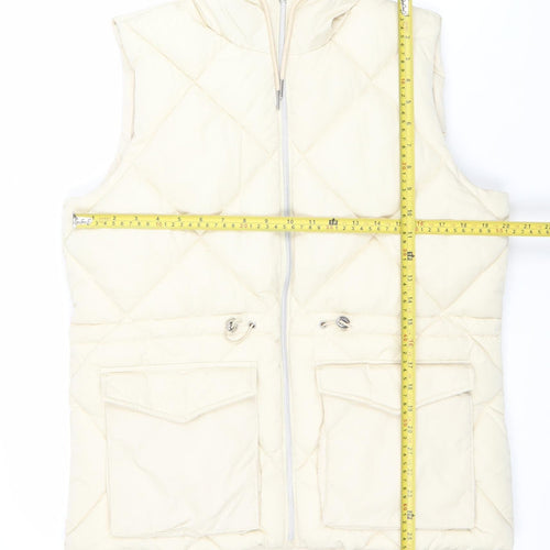 George Women Beige Quilted Hooded Puffer Waistcoat M