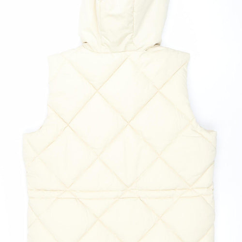 George Women Beige Quilted Hooded Puffer Waistcoat M