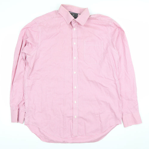 Marks and Spencer Men's Pink Check Long Sleeve Button-Up Shirt Size 16 Classic Fit
