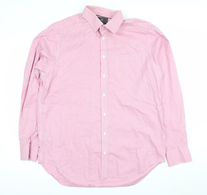 Marks and Spencer Men's Pink Check Long Sleeve Button-Up Shirt Size 16 Classic Fit