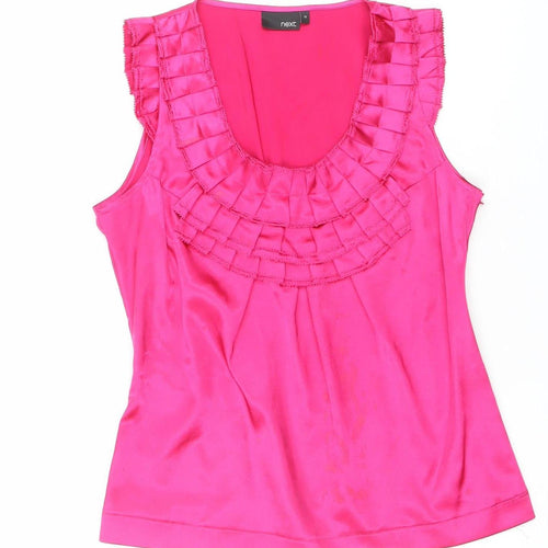 Next Women’s Pink Sleeveless Satin Ruffle Tunic Blouse Size 10