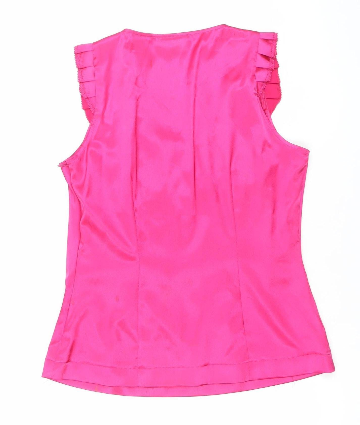 Next Women’s Pink Sleeveless Satin Ruffle Tunic Blouse Size 10