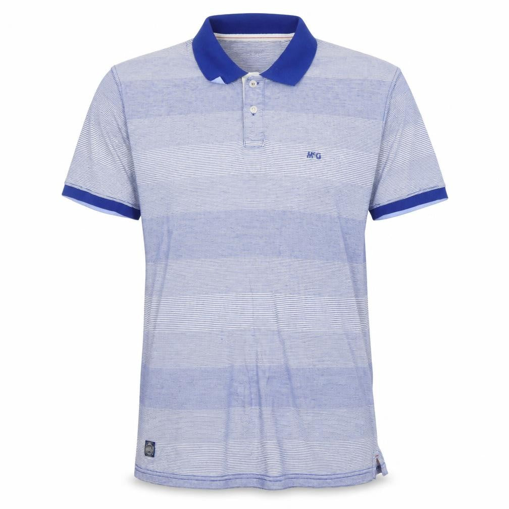 Front view of McGregor Men's Blue Striped Cotton Polo Shirt, size L