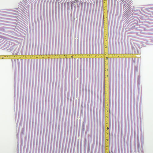 Marks and Spencer Men's Purple Striped Regular Fit Cotton Button-Up Shirt 16 41in