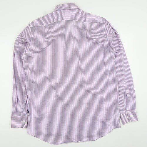 Marks and Spencer Men's Purple Striped Regular Fit Cotton Button-Up Shirt 16 41in