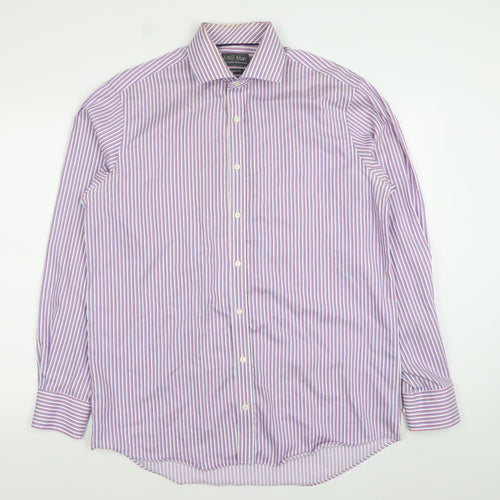Marks and Spencer Men's Purple Striped Regular Fit Cotton Button-Up Shirt 16 41in