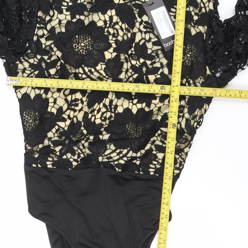 Boohoo Women Black Lace Long Sleeve Bodysuit Size 14 Elegant Partywear
