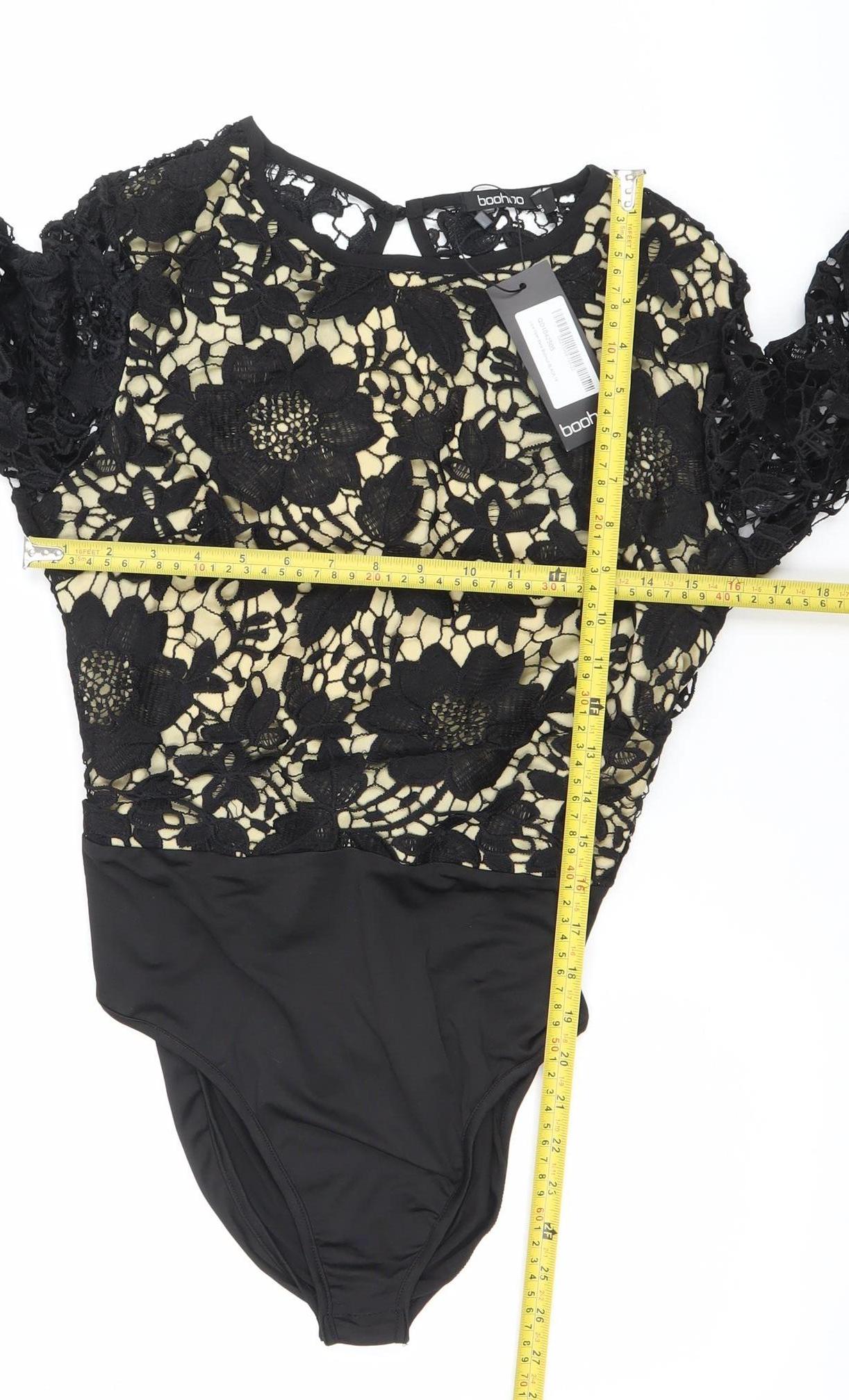 Boohoo Women Black Lace Long Sleeve Bodysuit Size 14 Elegant Partywear