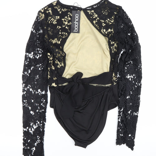 Boohoo Women Black Lace Long Sleeve Bodysuit Size 14 Elegant Partywear