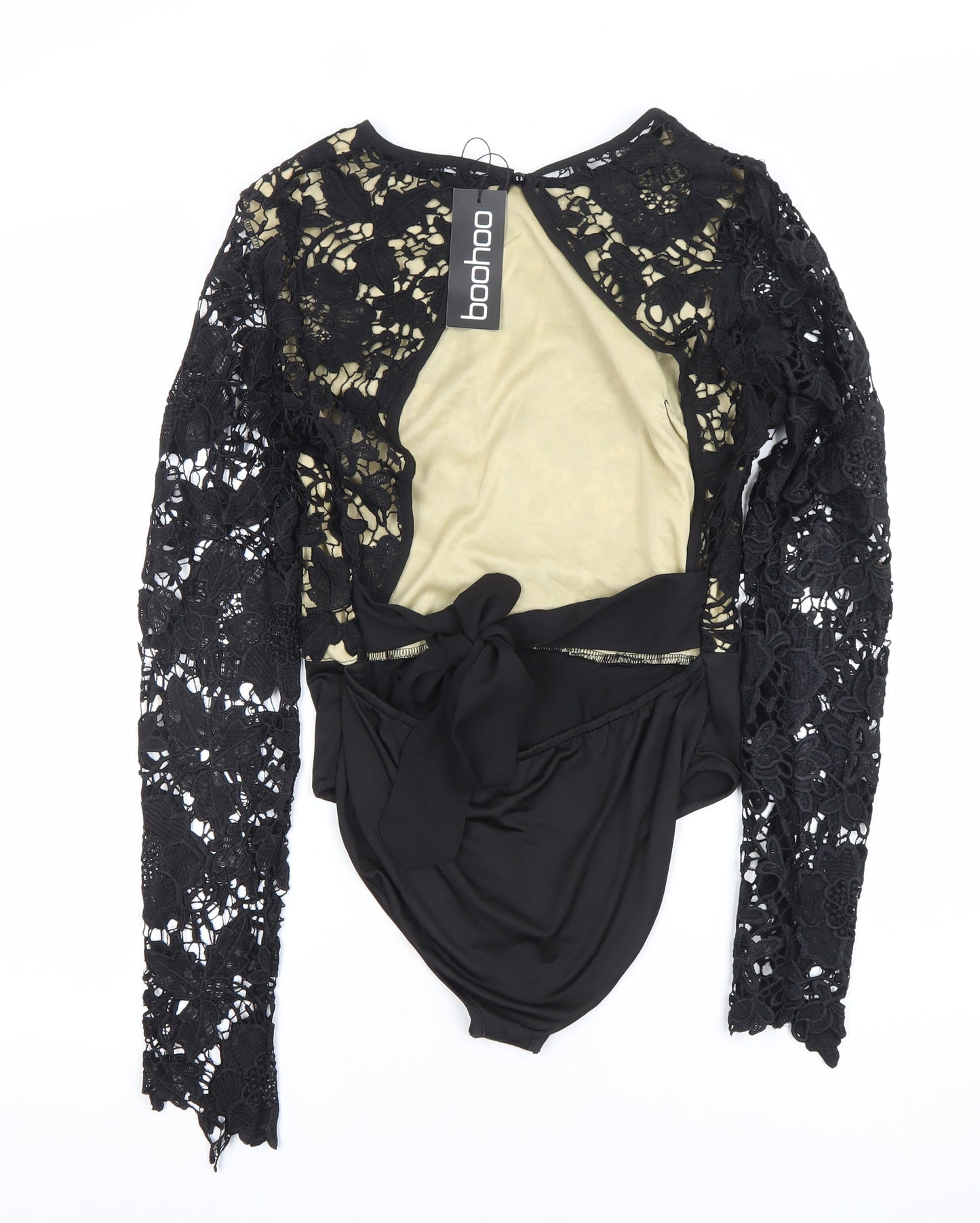 Boohoo Women Black Lace Long Sleeve Bodysuit Size 14 Elegant Partywear