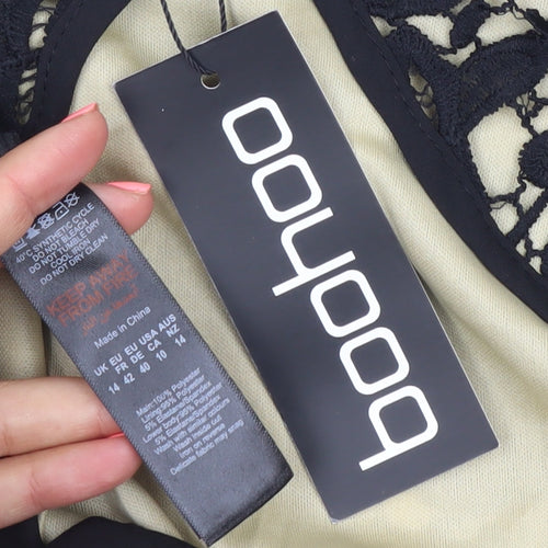 Boohoo Women Black Lace Long Sleeve Bodysuit Size 14 Elegant Partywear