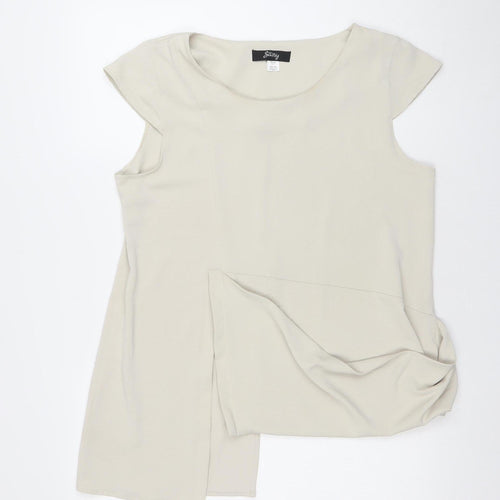 Ever Sassy Womens Beige Tunic Blouse Size L Relaxed Fit Short Sleeve Top