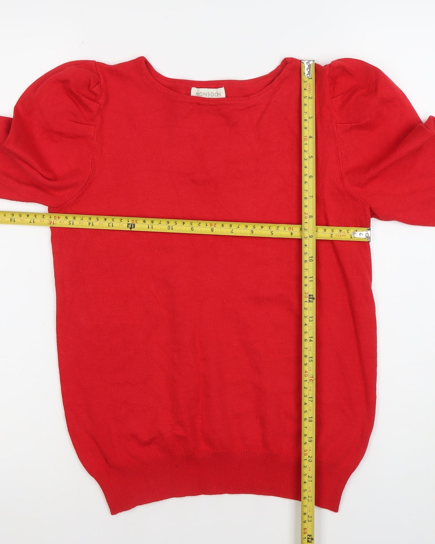Monsoon Women’s Red Puff Sleeve Knit Blouse Size 10