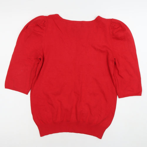 Monsoon Women’s Red Puff Sleeve Knit Blouse Size 10