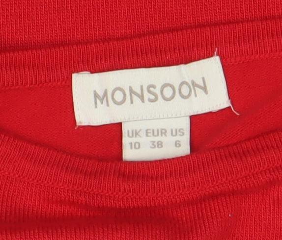 Monsoon Women’s Red Puff Sleeve Knit Blouse Size 10