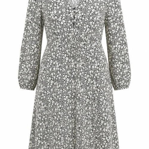 Dunnes Women’s Black Floral Bodycon Dress Size 12 V-Neck Long Sleeve