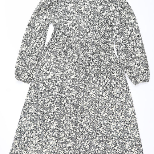 Dunnes Women’s Black Floral Bodycon Dress Size 12 V-Neck Long Sleeve