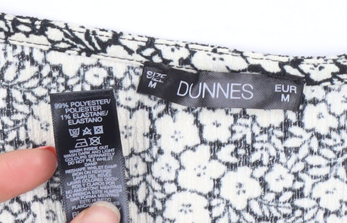 Dunnes Women’s Black Floral Bodycon Dress Size 12 V-Neck Long Sleeve