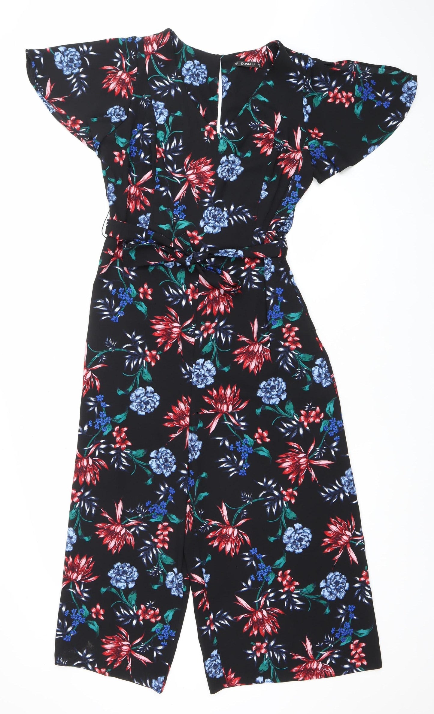 Dunnes Women Black Floral Wide-Leg Jumpsuit Size 12