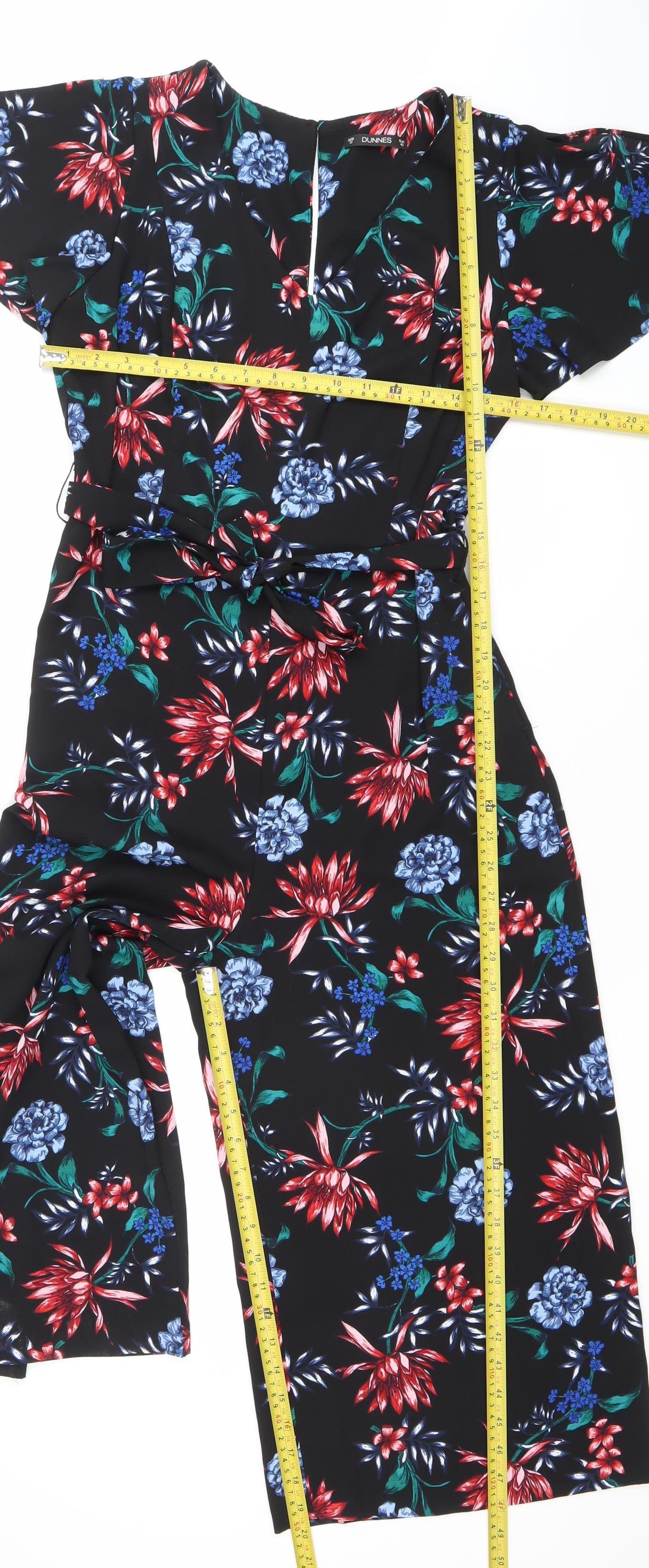 Dunnes Women Black Floral Wide-Leg Jumpsuit Size 12